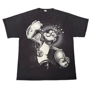 2009 Popeye Gangster Bling King Graphic Shirt Black Cartoon Tee Vintage Style